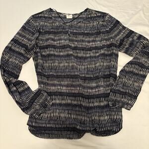 GERARD DAREL Silk Blouse Blue Gray Black Geo Pattern Lightweight FR 38-US 6